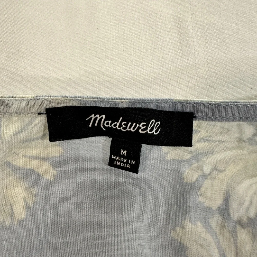Madewell Daisy Print Wrap Dress Women M Blue Floral Cotton Short Sleeve Mini